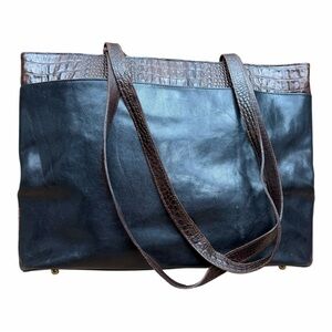 Brahmin Hobo Shoulder Bag/Handbag Black & Pecan Leather Preowned